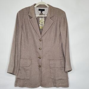 Peruvian Connection Linen Blend Blazer Size 14 Old Money Sandstone Jacket NEW